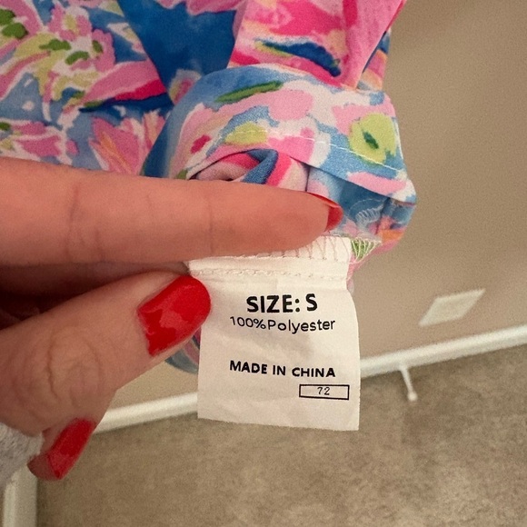 Floral V-Neck Women's Top - Pink and Blue - Picture 3 of 4